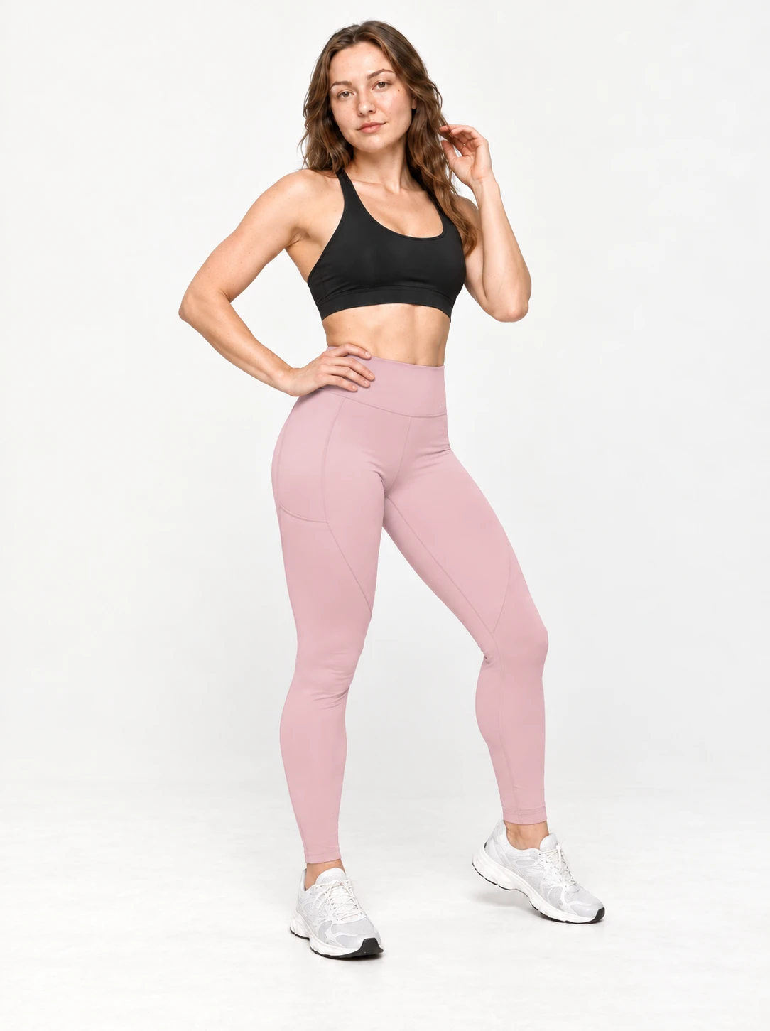 Imagem ilustrativa — Legging Trikonasana BRAVA na cor Rosa bebê, vista de três quartos.